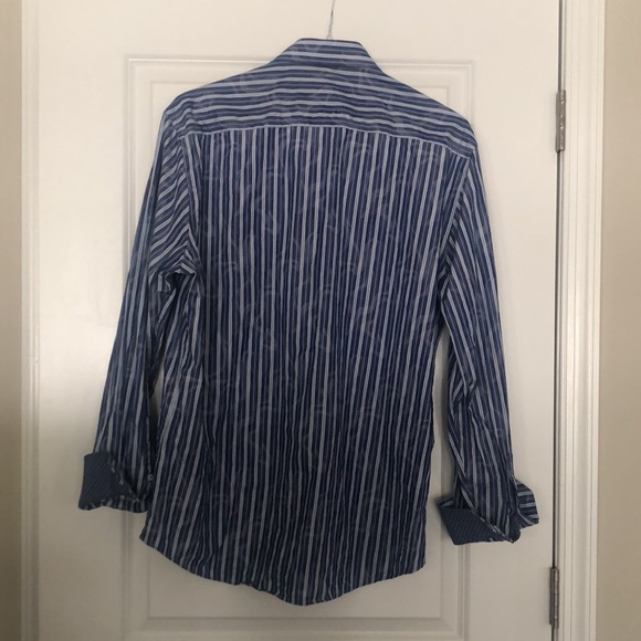 Bucatchi Uomo Men's Shaped Fit Long Sleeve Button Down Blue Strip Shirt L - Picture 10 of 11